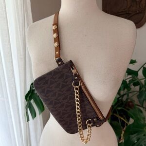 Michael Kors MK Monogram Belt Bag Crossbody with Chain Detail